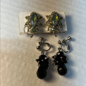 Silver and Black Clip-On Earrings VTG